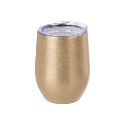 China Disposable Sublimation Custom 12oz Stainless Steel With Lid Glitter Gradient Wall Stemless Travel Tea Mug Wine Double Tumbler Gold for sale