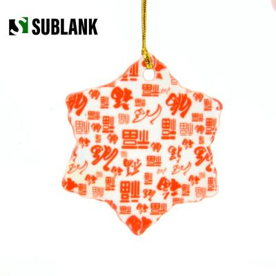 China Minimalist Empty Snow Tree Christmas Decoration Sublimation Ornament Hanging Coated Ceramic Hole for sale