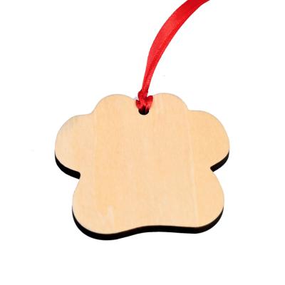 China Sublimation Blank MDF Wooden Photo Christmas Ornament With Hole For Heat Transfer Natural Wood Small Paw Shape for sale