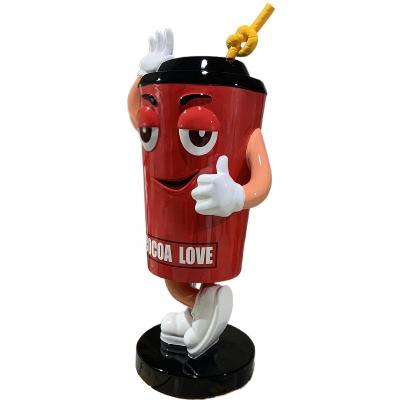 China Europe Store Cartoon Milk Tea Cup Carving Chain Store Door Decoration Fiberglass Coffee Cup Realistic Glass Steel Ornaments for sale