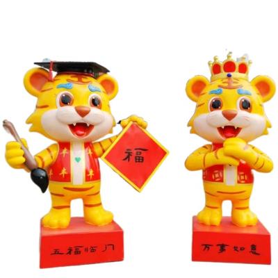 China Custom China New Year Window Display Cartoon Mascot Tiger Statue FRP Cartoon Sculpture Ornaments for sale