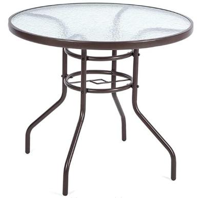 China Modern Round 80x70cm Round Terrace Gallery Balcony Box Hotel Bistros Patio Table Tempered Glass County Outdoor Garden Table for sale