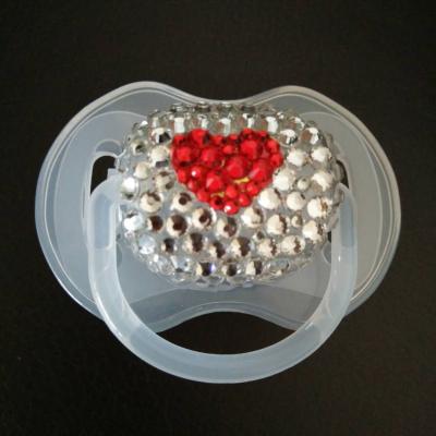 China BPA Free Red Rhinestone Soother Heart Soother Pacifier Newborn Feeding Holder for Baby Shower Gift for sale