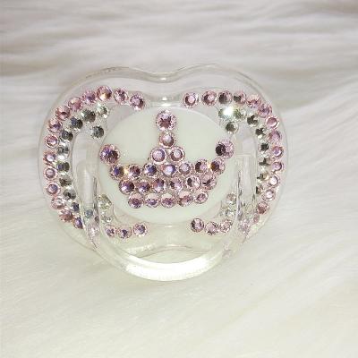 China BPA Free Crown Bling Rhinestones Mesmerizing Pacifier Personalized Unique Pink Crystal Sparkle Newborn Baby Diamond Soother Dummy Nipple for sale