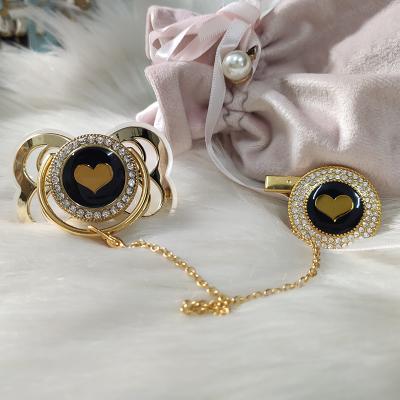 China BPA Free Luxury Gold Plated Pacifier Clip Holder Bling Handmading Chupeta Strass Love Letter BPA Dollbling DIY for sale