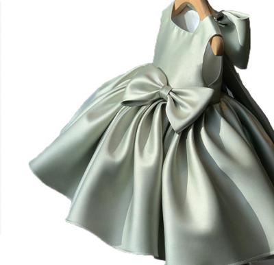 China 3 Color Casual Bridesmaid Dresses Satin Bow Girl Princess Dresses Short Kids Puffy Communion Dresses for sale