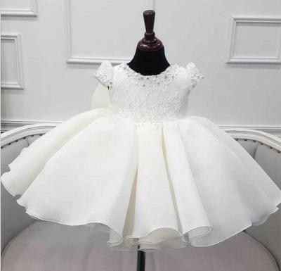 China Anti-Static Ivory Flower Girl Tulle Tulle Baptism Outfit Toddler Sleeveless Toddler Lace Up Fluffy Dress for sale