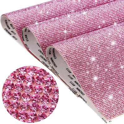 China Hotfix Crystal Self Adhesive Roll Sticker Rose Glitter Rhinestone Decorative Sticker with 2mm Rhinestones for Car and Gift Decoration for sale