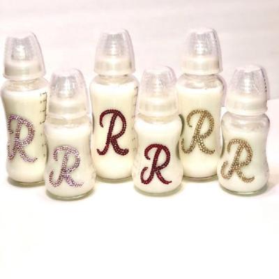 China Personalized BPA Free Glitter Baby Bottle Letter Hot Water Bottle Custom Bling Diamond Bottle Set For Baby Shower Gift for sale