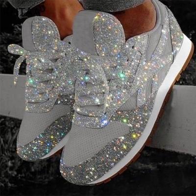 China Fashion Round Mesh Flat Casual Shoes Glitter Woman Sneakers Sport Shoes Plus Size 41 42 43 for sale