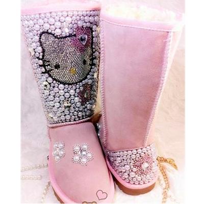 China New Bling Shorts Sheepskin Super Czech Wool Crystals Round Shinning Sparkly BOOTS for sale