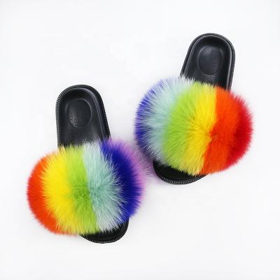 China Flat 20 Fox Colors Beach Fur Sandals Wholesale Flat Flip Flop Slides Summer House Slippers Plus Shoes for sale