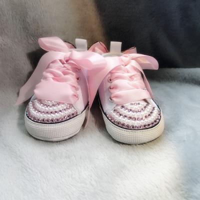 China Pink Round Bowknot Soft Walker Shoes Toddler Rhinestone Casual Baby Shoes Sneaker for sale