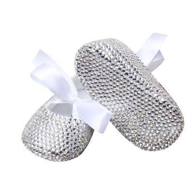 China Unique Anti-odor Baby Boutique Crystal Sparkly Silver Christening Little Princess First Walking Shoes Pretty for sale