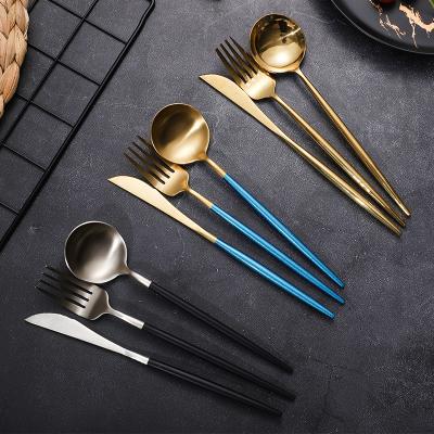 China Sustainable Stylish Modern Soup Spoons, Service for 4, Gold Silver Plated Stainless Steel Fork Set - Blue for sale