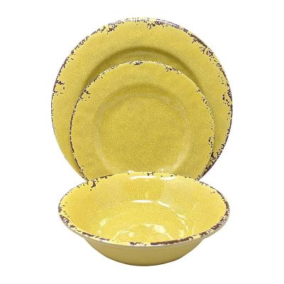 China Sustainable Vintage Dinner Dishes Supermarket Yellow Plastic Dinnerware Set For 4 for sale