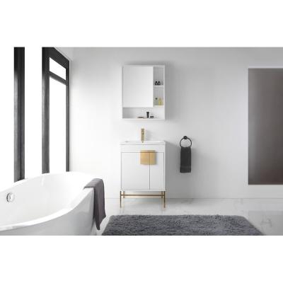 China Modern White Slim Freestanding Bathroom Storage Vanity Narrow Corner Floor Cabinet With Doors And Shelves for sale