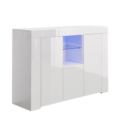 China Mecor Solid Wood Kitchen Buffet Cabinet, High Gloss LED Sideboard, Storage Server Table with 3 Doors and Open Topper Shelf (White) Cupboard for sale