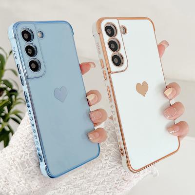 China Shockproof Luxury Plating Silicone Soft Case For Samsung Galaxy S23 S22 S21 S20 Fe A53 A23 A13 A52 A12 A14 A54 Love Heart Shockproof Cover for sale