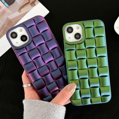 China Laser Matte Plating Grid Weave Phone Shockproof Case For iPhone 13 14 Pro 11 12 Mini XS Max XR X 7 8 14 Plus Soft Shockproof Cover Bumper for sale