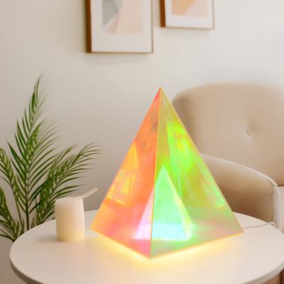 China Modern Creative Acrylic Pyramid Night Light LED Table Lamp Colorful Triangle Cube Table Lamp for sale