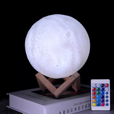 China Wholesale Modern Remote Control Color Changing 3D Bedside Printing Smart Night Lamp Baby Moon Night Light for sale