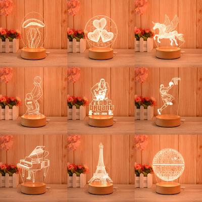 China New Modern Style Round Wooden Base 3D Led Lamp Acrylic Carved Inside 3D Night Lamps Led Lights for sale