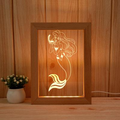 China Factory Price Modern Wooden Wall Night Lamp 3d Illusion Led Picture Frame Night Light For Bedroom for sale