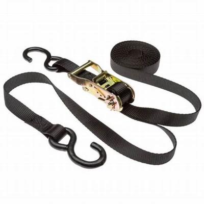 China Polyester 25mmx5m 1inch cargo ratchet strap tie down strap with S hook high duty small belt ratchet for sale