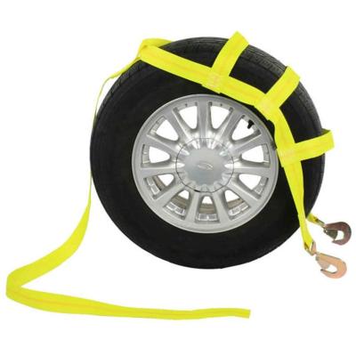 China Polyester Hot Sale 2inch 100% polyester Tire Wheel tow strap with hook cargo net for sale