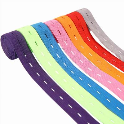 China 20mm adjustable polyester buttonhole black elastic band 25mm white adjustable webbing elastic with holes for sale