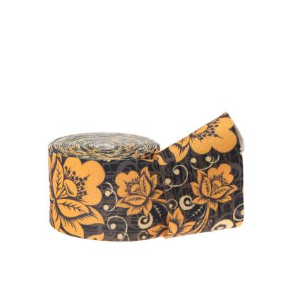 China Heat Transfer Printing Gold Color Flower 50mm Wide Elastic Webbing Customized Sublimation Printed Elastic Band for sale