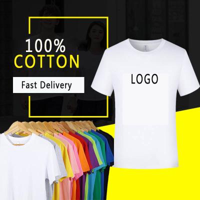 China Anti-pilling 100%cotton custom t-shirt for men women unisex adult with printing embroidery embossed logo 120 140 160 180 200 220 240 260gsm for sale