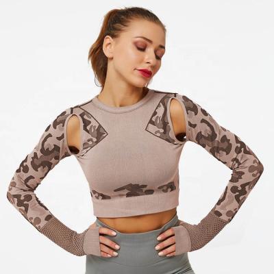 China Breathable Women's Seamless Long Sleeves Running Fit Yoga Tops Form Workout Yoga Top Wear for sale