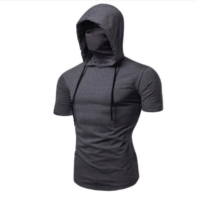 China New Design Anti-Wrinkle Men Spandex Hooded Sport T-shirt Slim Fit Short Sleeve T-Shirt With Hood And Face Cover for sale