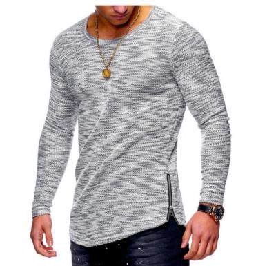 China Anti-Wrinkle Men's Long Sleeve Curved Edge Longline Sport T-Shirt With Zipper Side Fashion EURO And America Man T-Shirts for sale