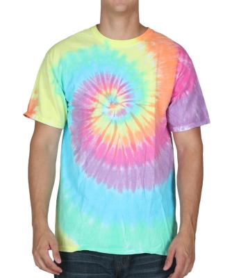 China Custom Made 100% Cotton Anti-pilling Tie Dye Fashion O Neck Tee Shirt Gradient Color for sale