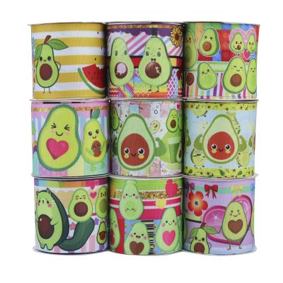 China 3 Inch 75mm Heat Transfer Printing Avocado Grosgrain Good Quality Viable Ribbon For Hair Bow for sale