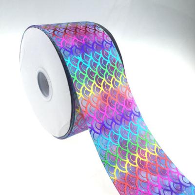 China Wholesale Hot Sale Viable 3 Inch Rainbow Mermaid Fish Scale Hologram Ribbon for sale