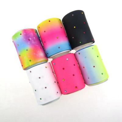 China Viable 100 yards wholesale colorful 75mm rhinestones with rainbow heat transfer design, good quality for big bows for sale