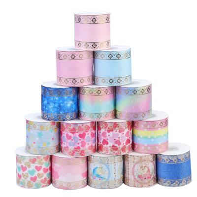 China 75mm (3 inch) Printing Snowflake Foil Gold Grosgrain Custom Viable Ribbon For Christmas Day DIY Ribbon Bows for sale