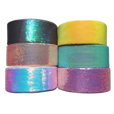 China BOCA Ribbon 3inch 75mm straight sequin ribbon viable fabric glitter sequin, 16 colors for you choose, DIY cheer bows for sale