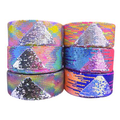 China Sequin 75mm Stock Low MOQ Reversible Sequin Ribbon Gift Of Colors for sale