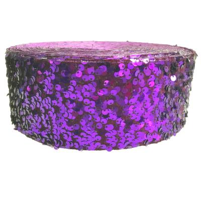 China 3 Inch 75mm Purple Velvet Sequin Fabric Sustainable Ribbon For Choose From 25 Yards / Lot for sale