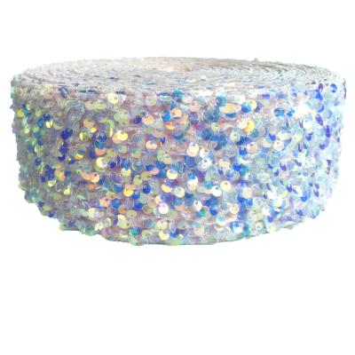 China Iridescent White 3 Inch 75mm Velvet Sequin Fabric Ribbon Viable For Choose From 25 Yards / Lot for sale