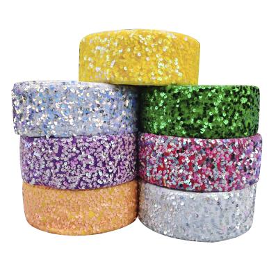 China 3 Inch 75mm New Viable Color Rainbow Sequin With Velvet Ribbon For DIY Carfts for sale