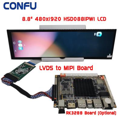 China Confused LVDS To Driver Board And 8.8 Inch MIPI 8.8 Inch 480x1920x480 IPS HSD088IPW1Stretched Bar Advertising Screen Android LCD Panel China for sale