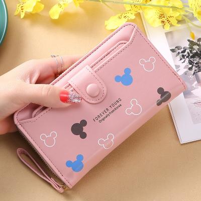 China New Fashion Cartoon Mickey Fashion Women Ladies Candy PU Wallet Cell Phone Bag Leather Long Gift For Girls for sale