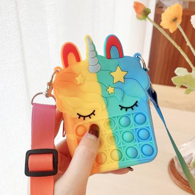 China New Kids Toy Student Squeeze Sensory Butt One Sling Bubble Bag Unicorn Mini Coin Purse Sling Bag Fashion Cartoon Lost 2021 for sale