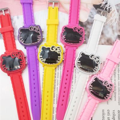 China Day/Date The Extremely Cute Kitty Inlay Diamond LED Display Quartz Digital Watch Day/Date Hello For Kids for sale